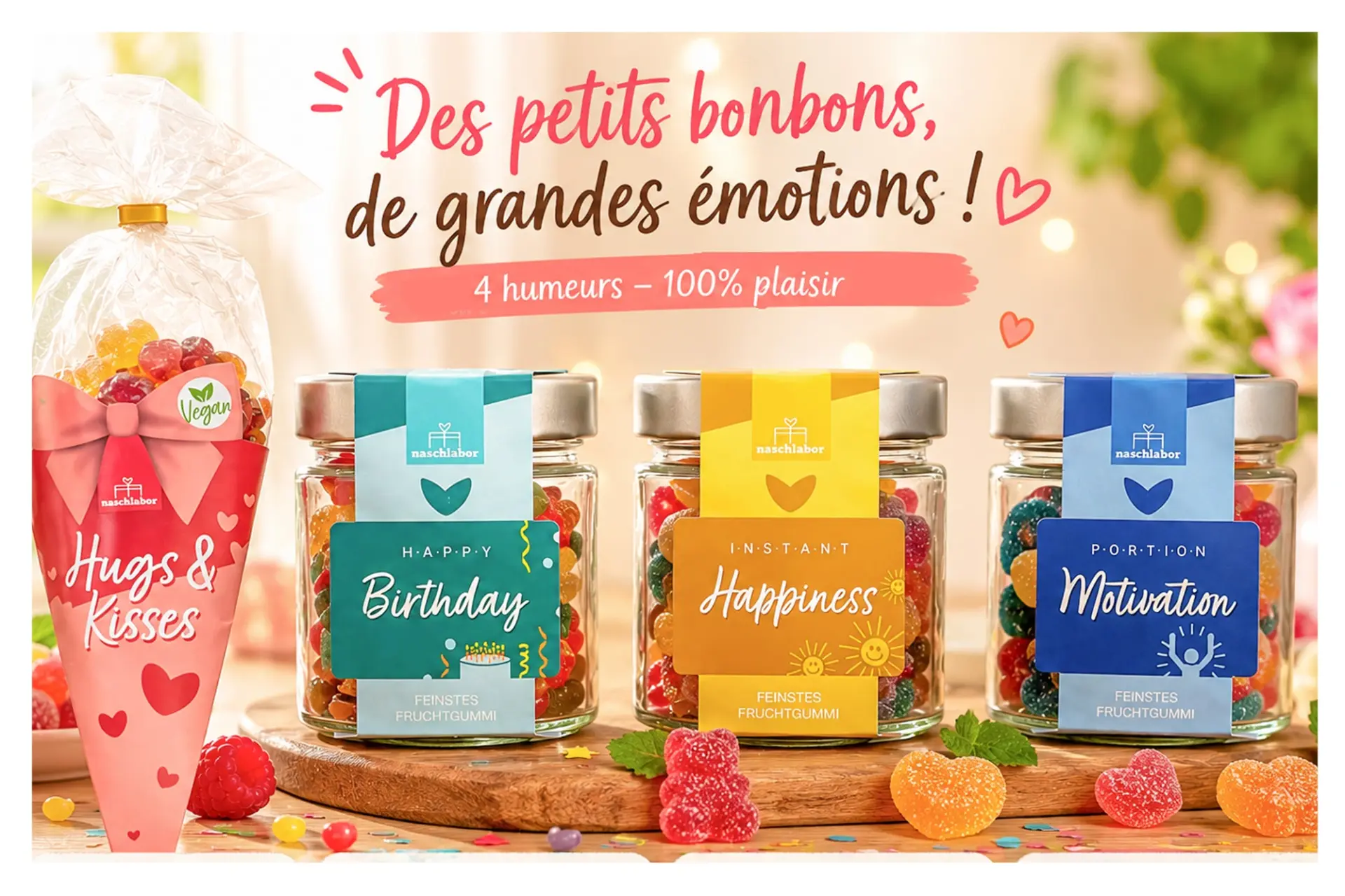 Option friandises et bonbons fruités Naschlabor pour coffrets cadeaux gourmands