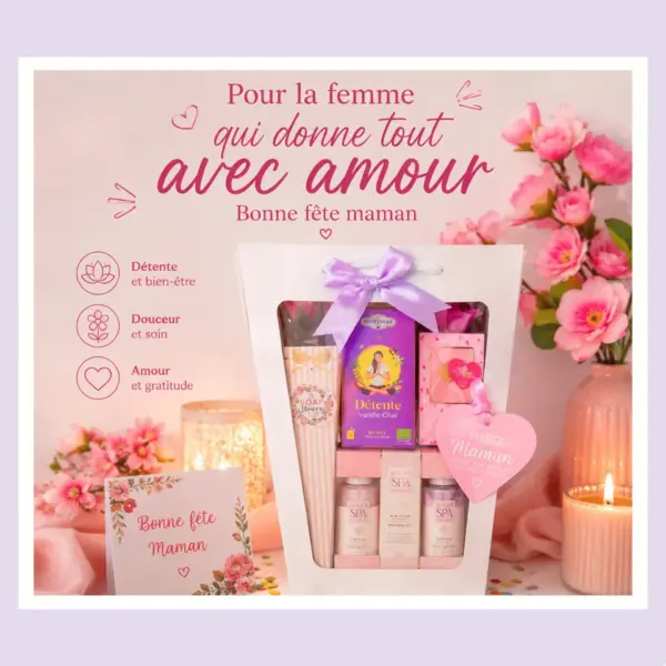 Offrez un instant de pure détente à votre mère grâce à cette sélection raffinée de soins SPA, de douceur et de relaxation.
