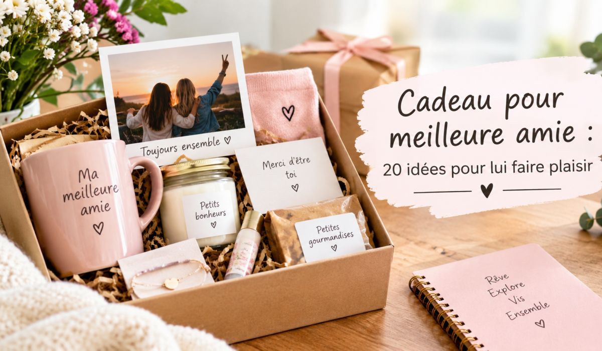 Coffret cadeau personnalisé avec mug, bougie, petits mots et souvenirs pour une meilleure amie
