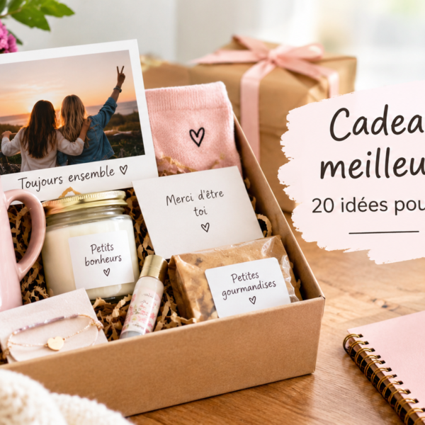 Coffret cadeau personnalisé avec mug, bougie, petits mots et souvenirs pour une meilleure amie
