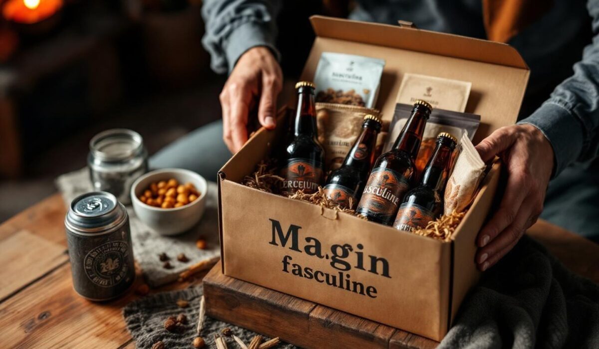 Boîte en carton avec bouteilles de bière et accessoires