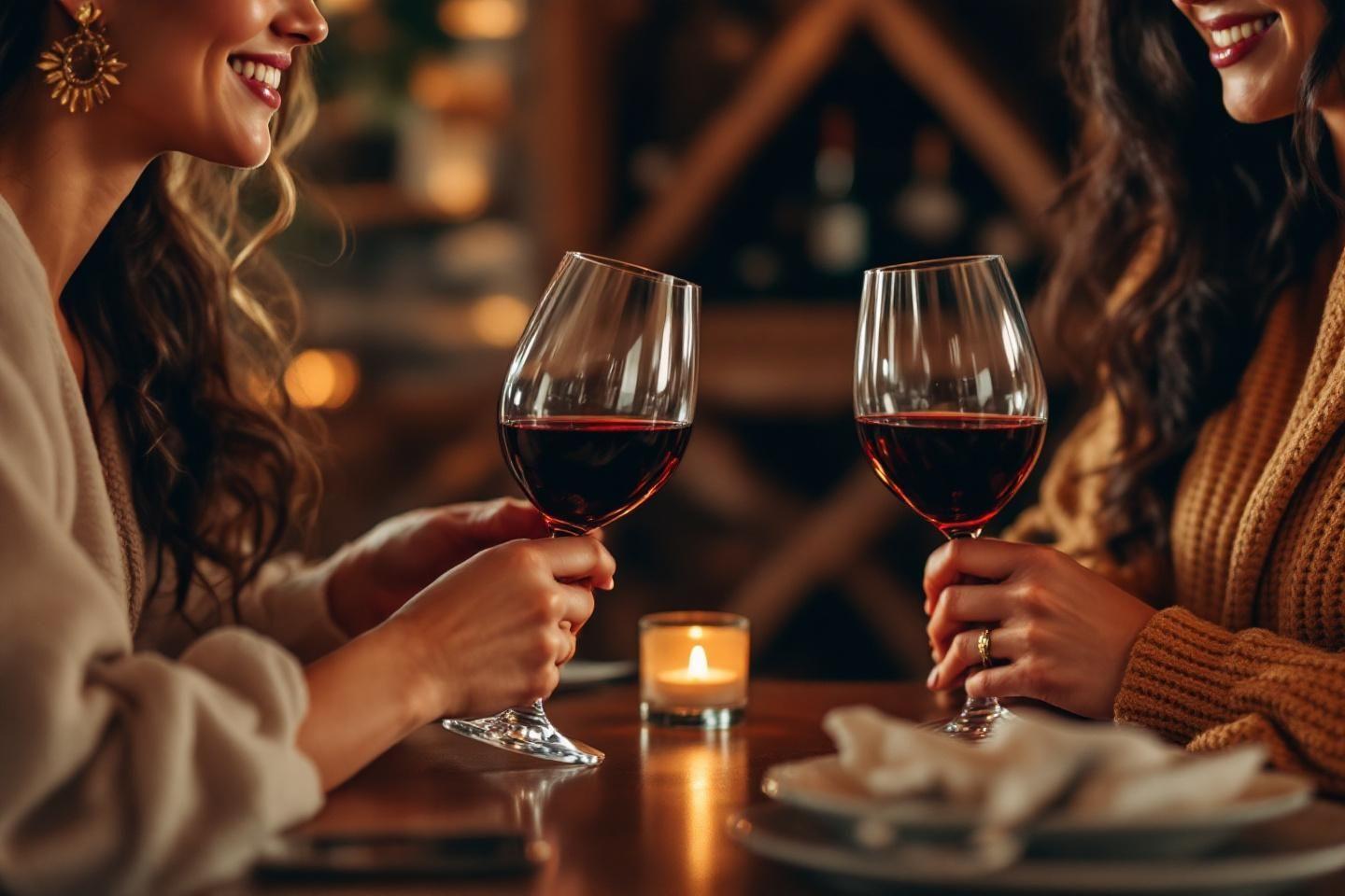 Deux femmes dégustant du vin rouge dans une ambiance chaleureuse