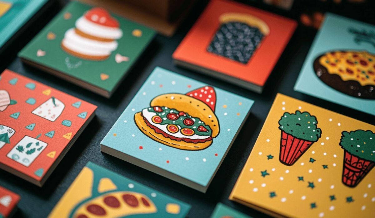Ensemble de cartes avec des illustrations de gâteaux et de pâtisseries