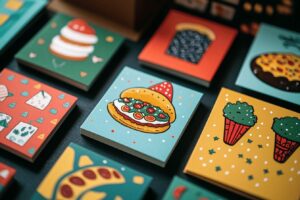 Ensemble de cartes avec des illustrations de gâteaux et de pâtisseries