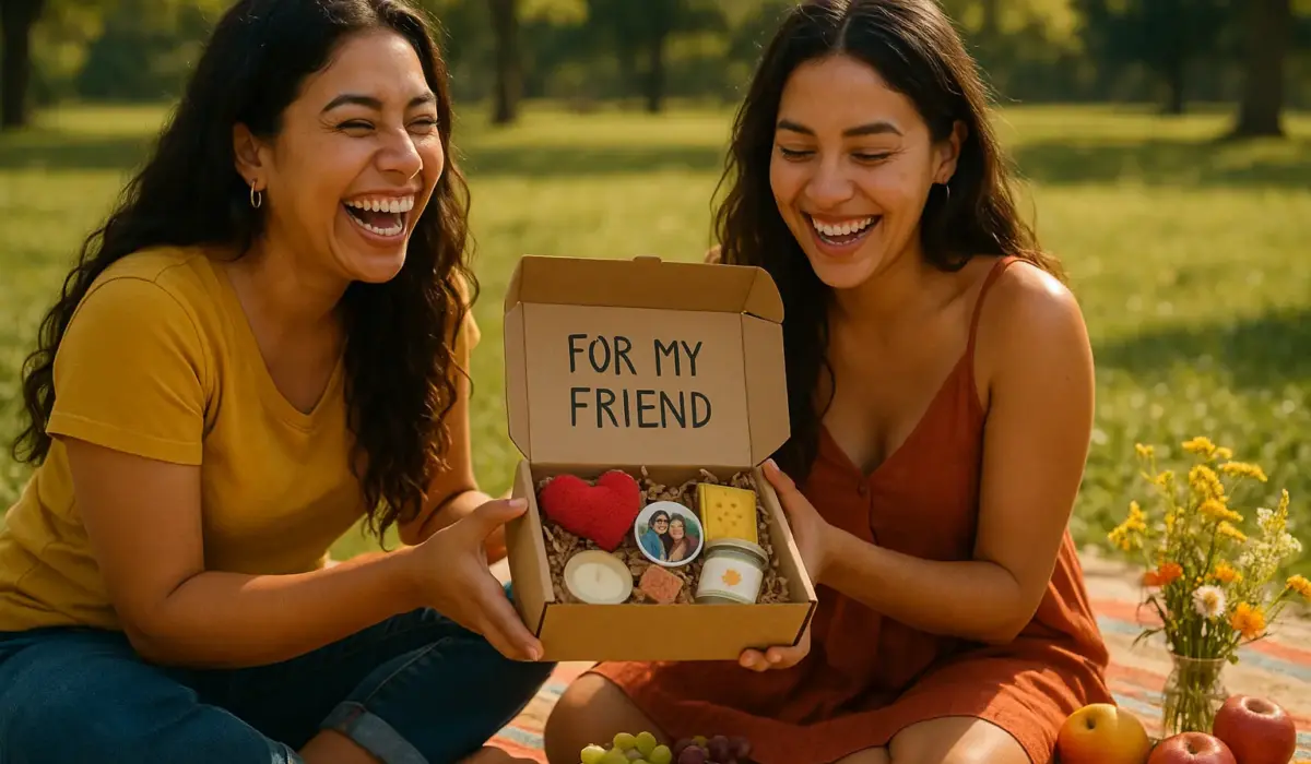 Une meilleure amie offrant une box cadeau