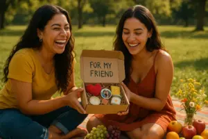 Une meilleure amie offrant une box cadeau
