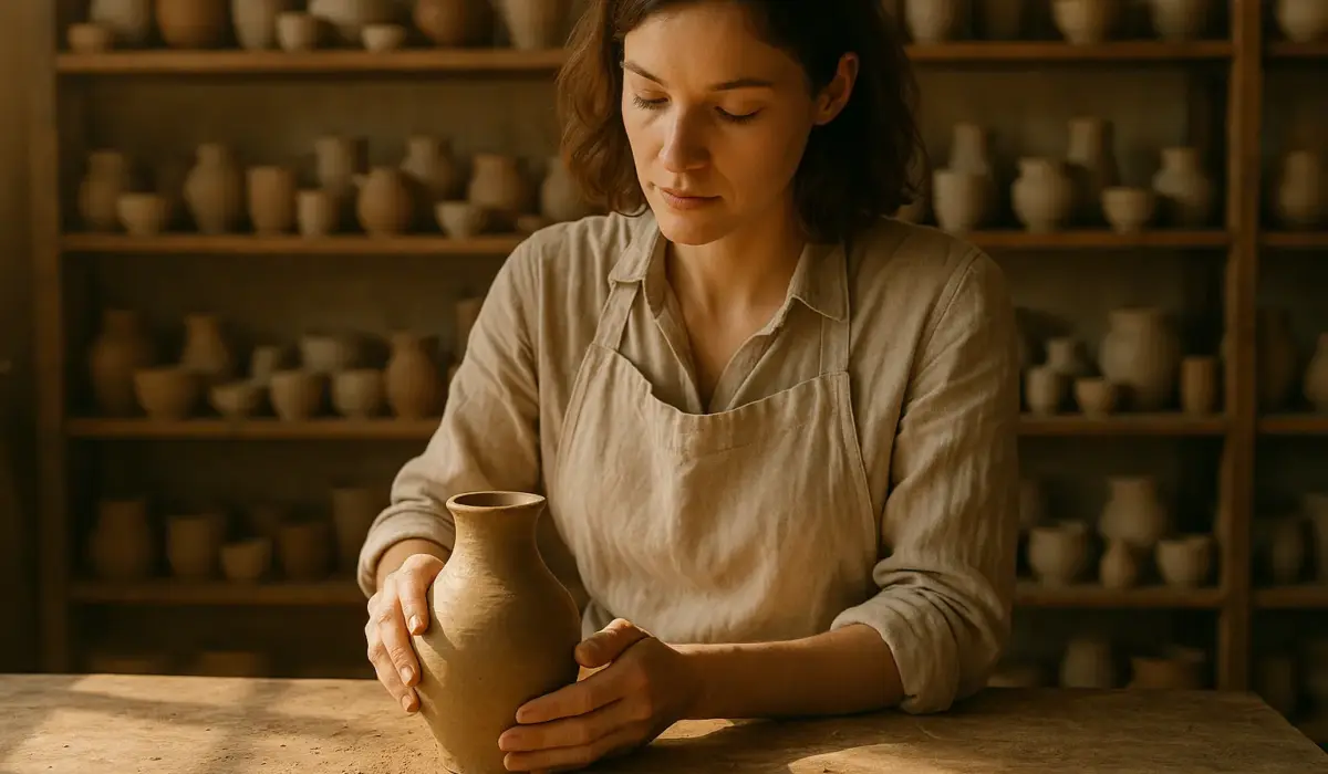 Une femme faisant de la poterie pour offrir un cadeau original