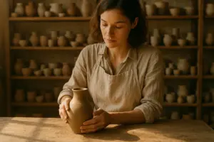 Une femme faisant de la poterie pour offrir un cadeau original