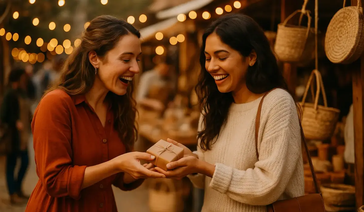 Une amie offrant un cadeau