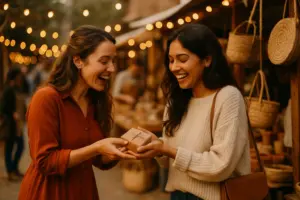 Une amie offrant un cadeau