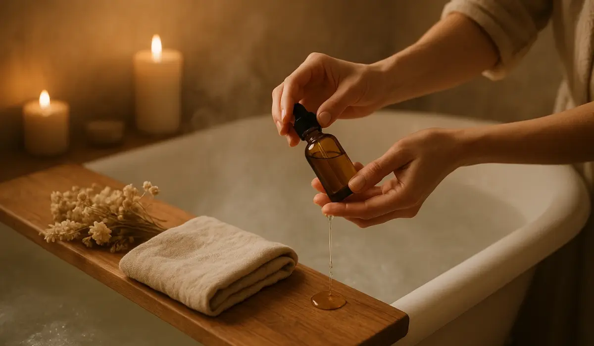 Une femme préparant son bain