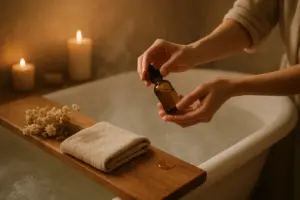 Une femme préparant son bain