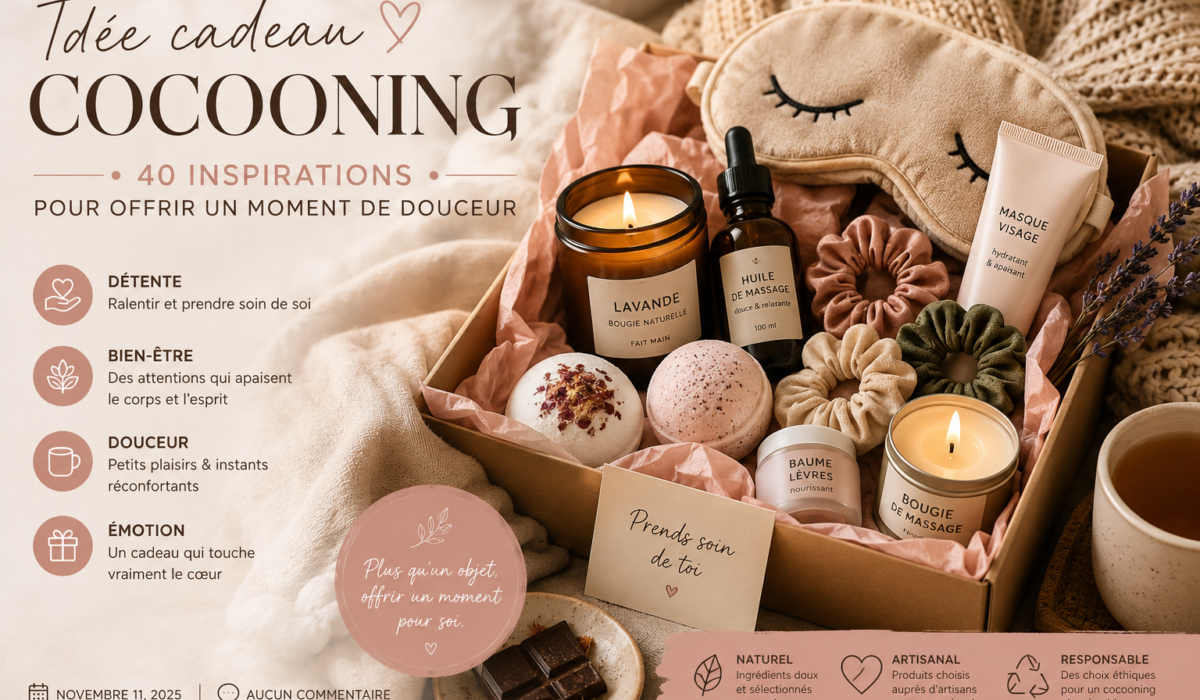 Coffret cadeau cocooning avec bougie, huile de massage, masque visage, masque de sommeil et boules de bain