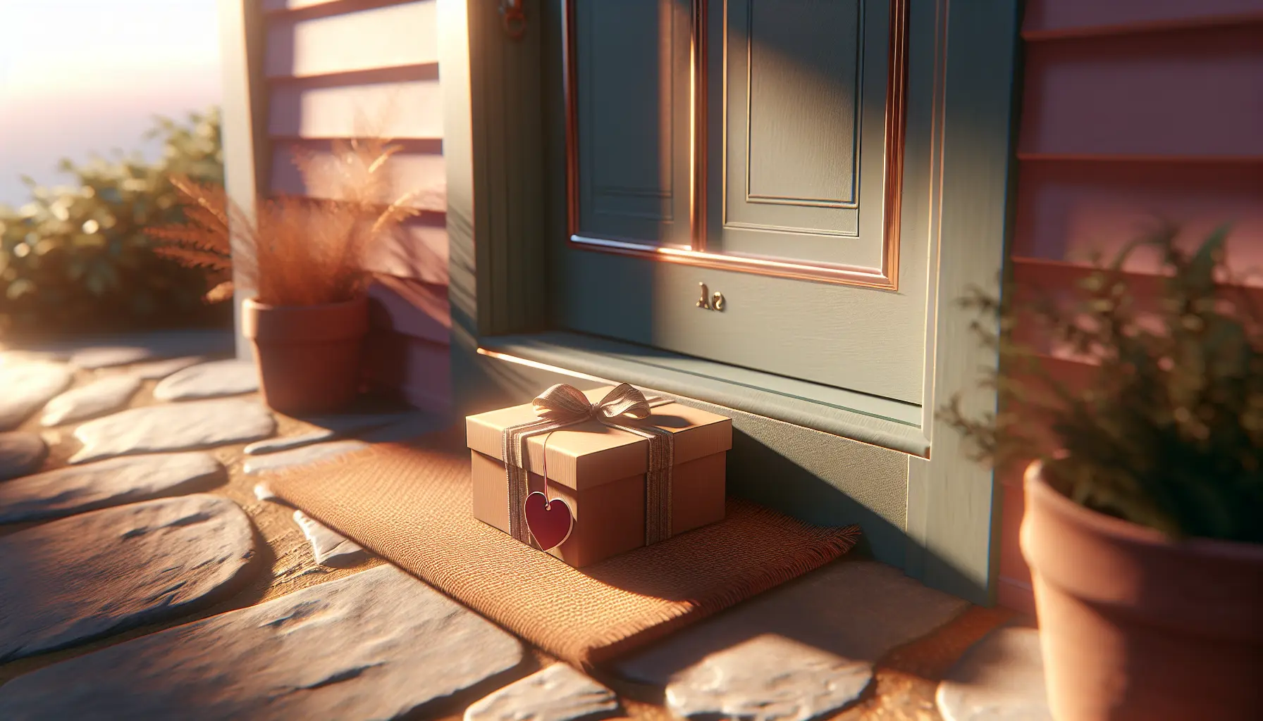 Cadeau livré posé devant la porte — moment de surprise
