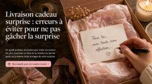 Coffret cadeau ouvert avec carte personnalisée manuscrite et emballage soigné pour une livraison cadeau surprise