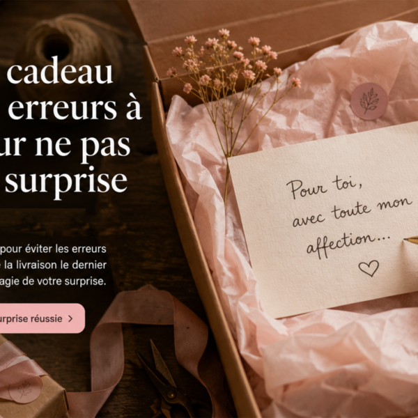 Coffret cadeau ouvert avec carte personnalisée manuscrite et emballage soigné pour une livraison cadeau surprise