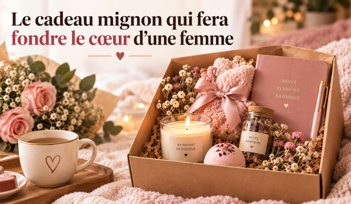 Coffret cadeau mignon pour femme avec bougie, fleurs séchées, chocolats et petites attentions romantiques