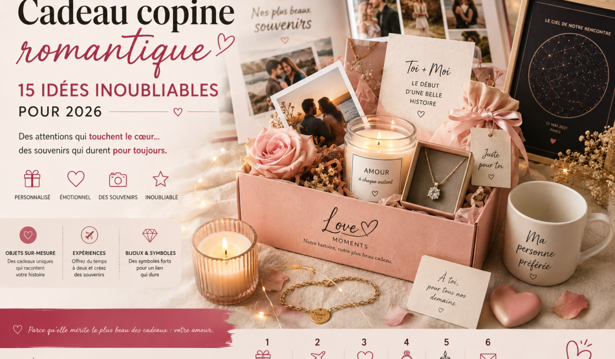 Coffret cadeau romantique pour sa copine avec bougie, rose, bijou, photos souvenirs et carte personnalisée