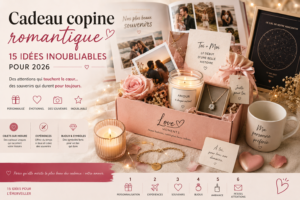 Coffret cadeau romantique pour sa copine avec bougie, rose, bijou, photos souvenirs et carte personnalisée