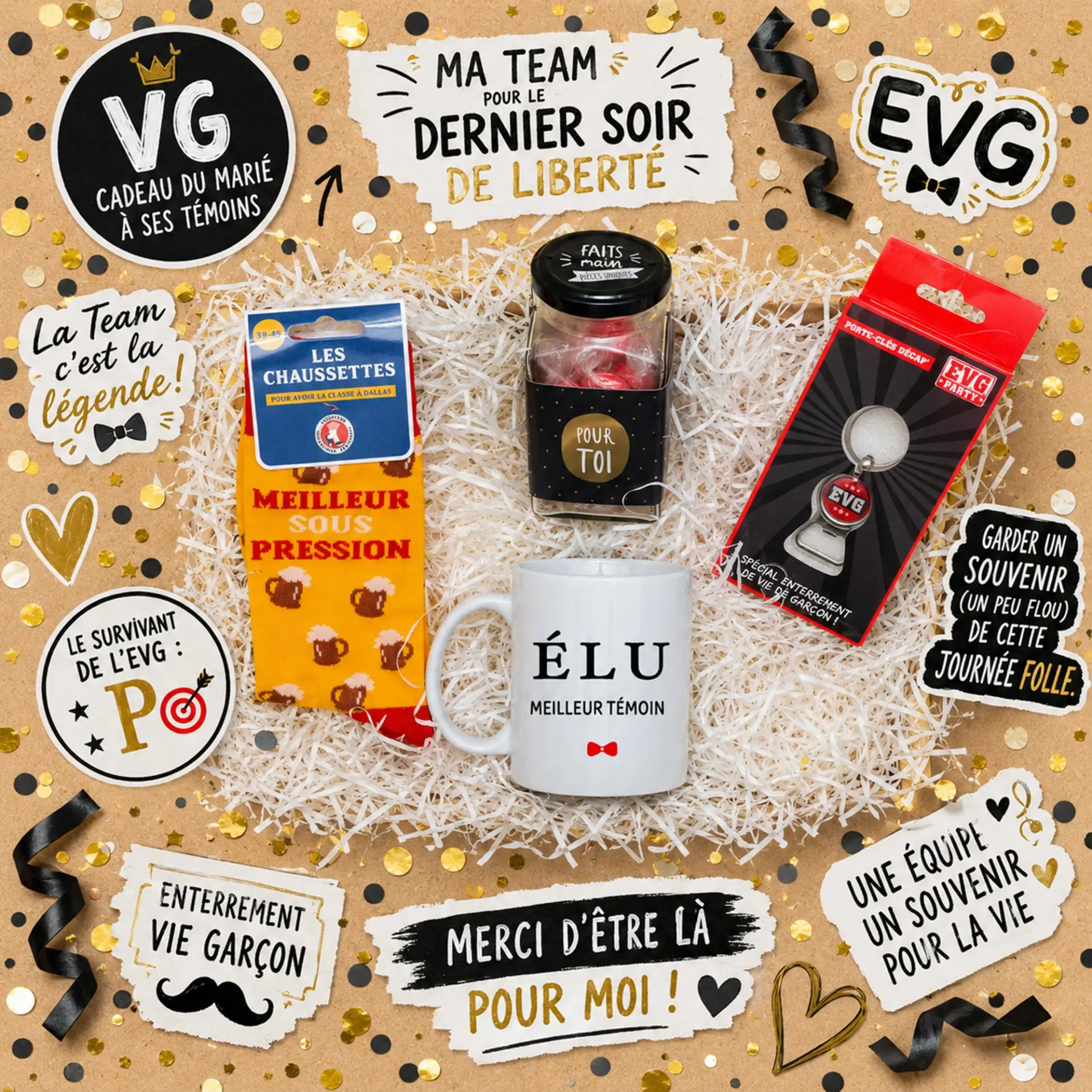Composition du kit cadeau pour un enterrement de vie de garçon réussi