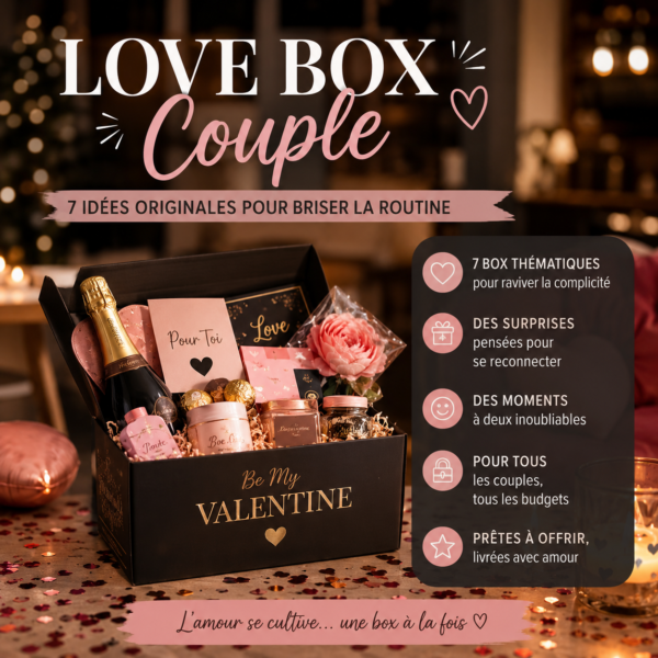 Love box couple surprise avec coffret romantique, idées cadeaux pour amoureux et moments complices à deux