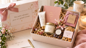 Box personnalisée femme avec soins, gourmandises et petites attentions