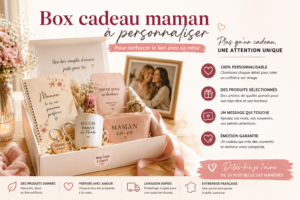 Box cadeau maman à personnaliser composée d’un carnet, d’une tasse, d’accessoires bien-être et de cadeaux personnalisés pour renforcer le lien avec sa mère.