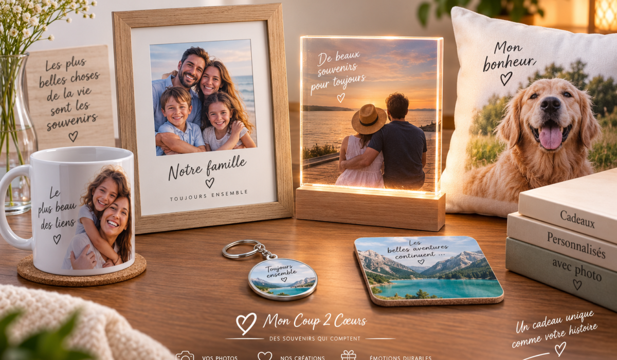 Cadeau personnalisée avec photos de famille, couple et animal