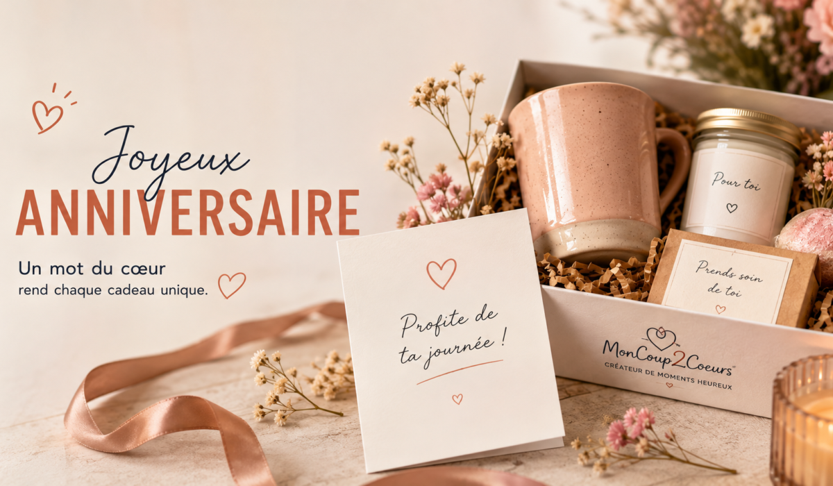Box cadeau message d'anniversaire avec carte personnalisée et message touchant