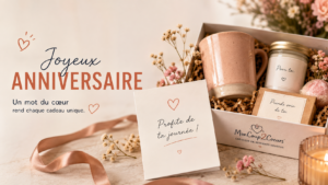 Box cadeau message d'anniversaire avec carte personnalisée et message touchant