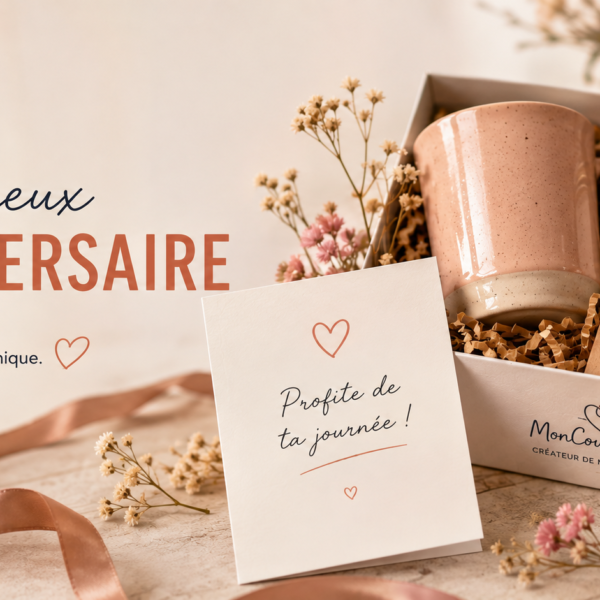 Box cadeau message d'anniversaire avec carte personnalisée et message touchant