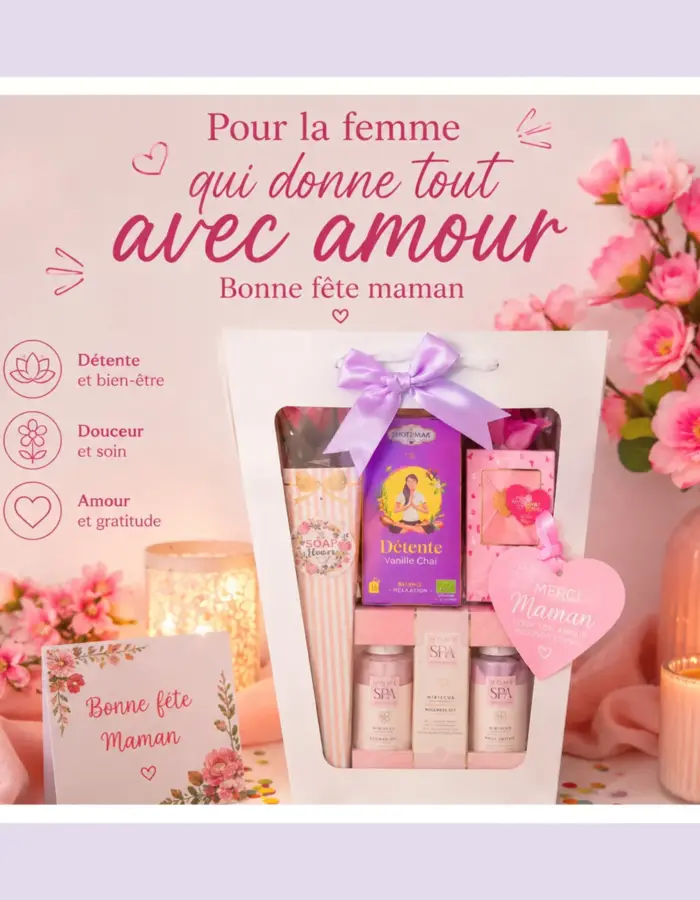 Offrez un instant de pure détente à votre mère grâce à cette sélection raffinée de soins SPA, de douceur et de relaxation.