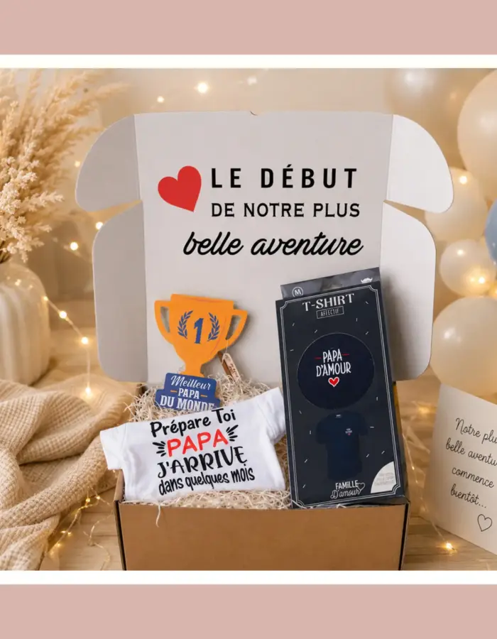 Offrez une surprise inoubliable avec notre coffret complet Mon coup 2 cœurs, conçu pour célébrer l'arrivée de bébé avec tendresse et élégance.