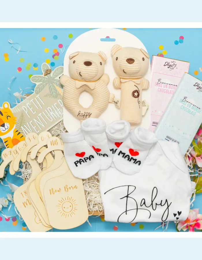 Cadeau de naissance personnalisé : un ensemble tendre et pratique pour célébrer l’arrivée d’un nouveau-né.